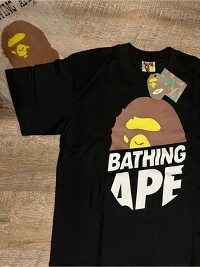 Bape Black T-Shirt with Brown & Yellow Ape Graphic